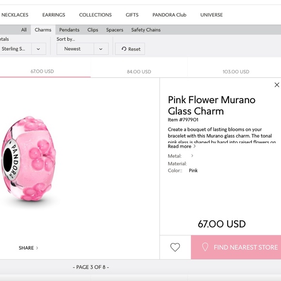 Pandora Charm - Blown Glass - Sterling Silver - Picture 4 of 4